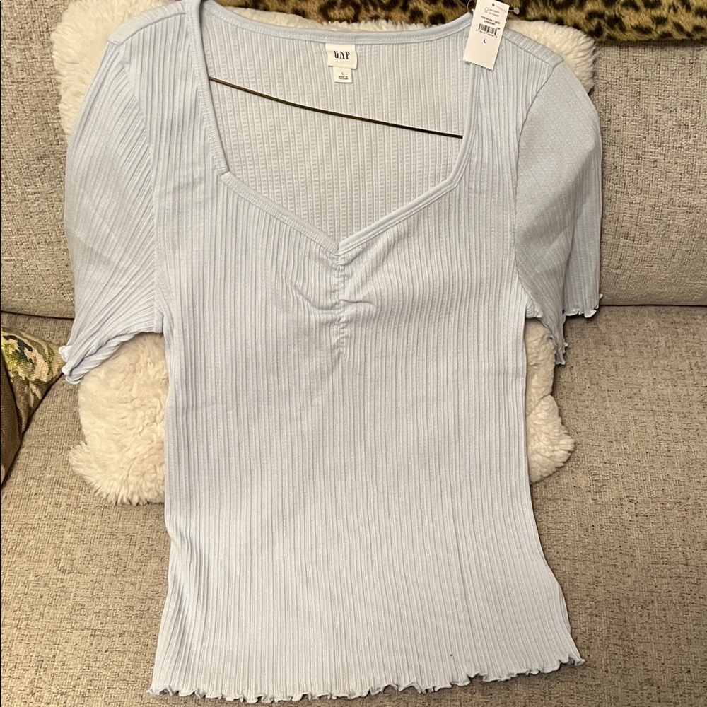 NWT NEW GAP Women's Soft Blue Ribbed Tee